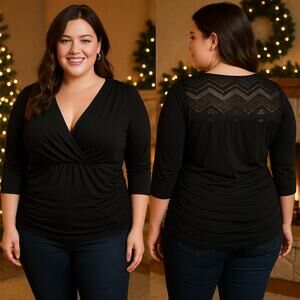 Torrid Rouched Surplice Top Black Lace Back Plus Size 1